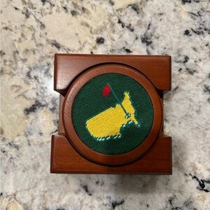 Wooden Coaster Set with Embroidered Golf Design